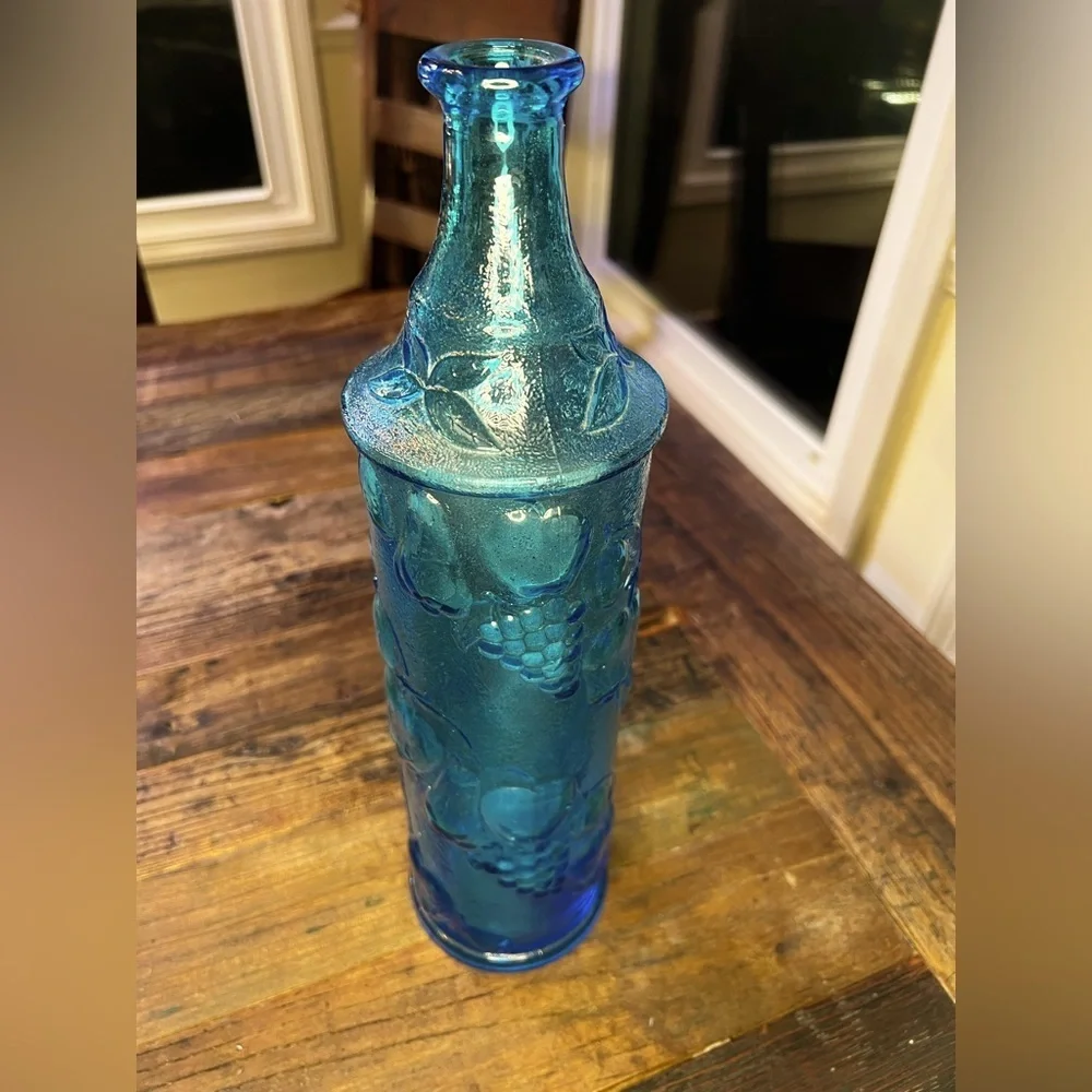 Vintage Empoli Glass 15” Blue Genie Bottle Decanter Vase No Stopper MCM